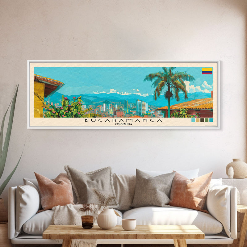 Bucaramanga, Colombia Panoramic Canvas Print, Bucaramanga, Colombia Painting, Colombia Art, Bucaramanga Travel Poster, Travel Art, Guest Room Painting