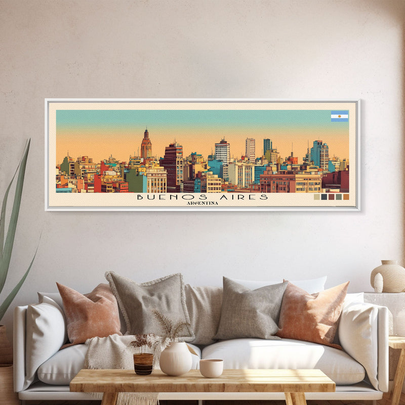 Buenos Aires, Argentina Panoramic Canvas Print, Buenos Aires, Argentina Painting, Argentina Art, Buenos Aires Travel Poster, Travel Art, Guest Room Painting