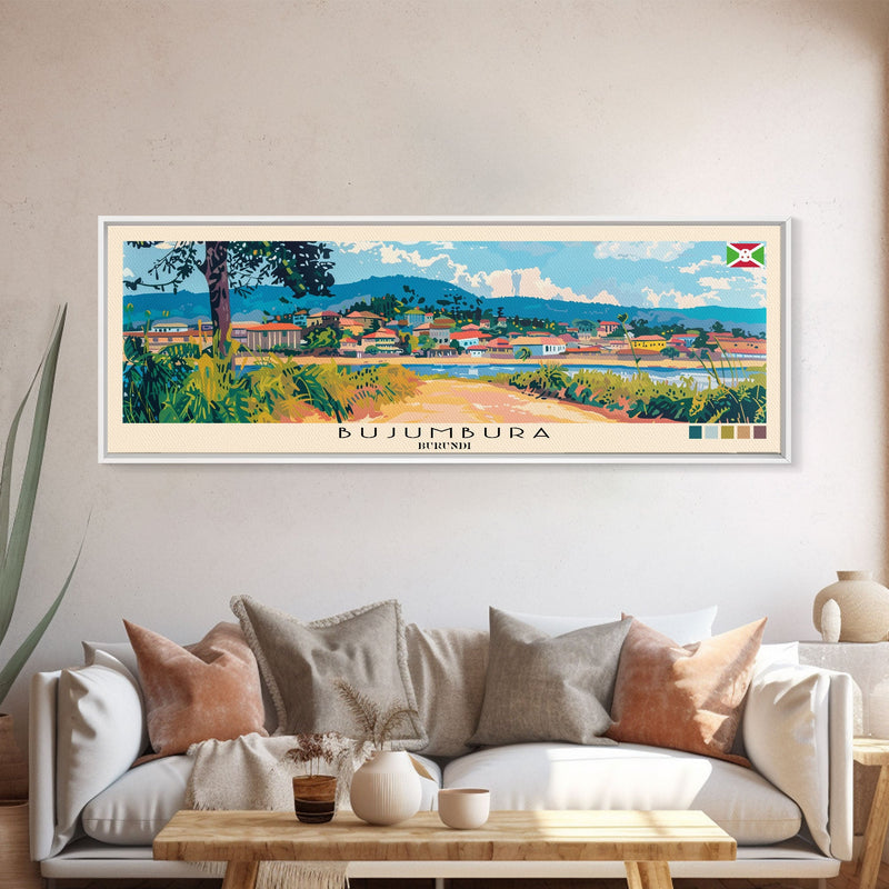 Bujumbura, Burundi Panoramic Canvas Print, Bujumbura, Burundi Painting, Burundi Art, Bujumbura Travel Poster, Travel Art, Vacation Gift