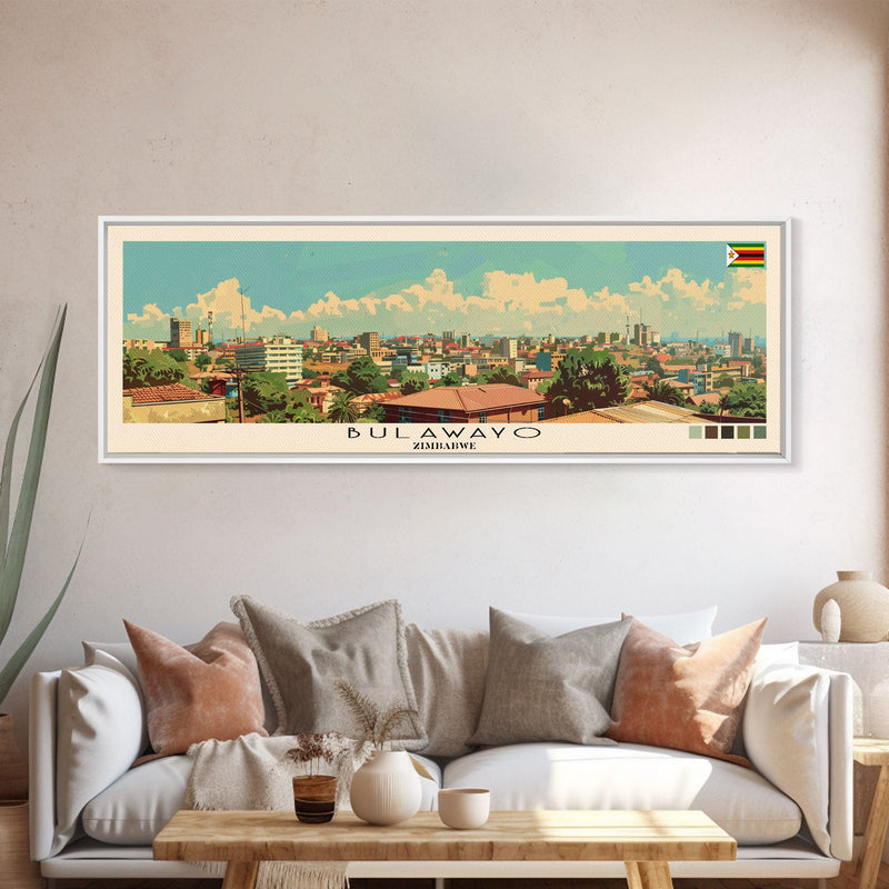 Bulawayo, Zimbabwe Panoramic Canvas Print, Bulawayo, Zimbabwe Painting, Zimbabwe Art, Bulawayo Travel Poster, Travel Art, Housewarming Gift