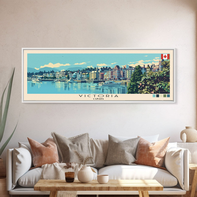 Victoria, Canada Panoramic Canvas Print, Victoria, Canada Painting, Canada Art, Victoria Travel Poster, Travel Art, Guest Room Painting