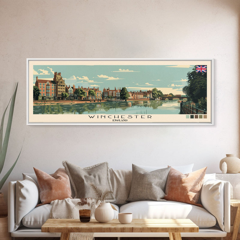 Winchester, England Panoramic Canvas Print, Winchester, England Painting, England Art, Winchester Travel Poster, Travel Art, Housewarming Gift