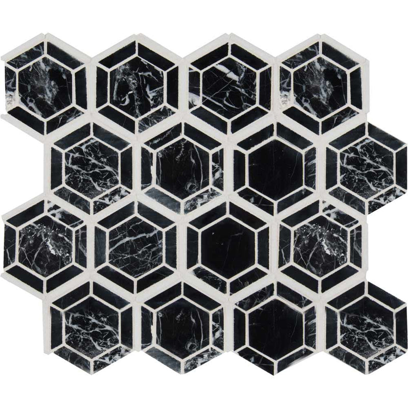 MSI Hexagono Nero Marble Mosaic Tile 11.5"x13.25"