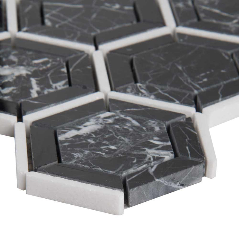 MSI Hexagono Nero Marble Mosaic Tile 11.5"x13.25"