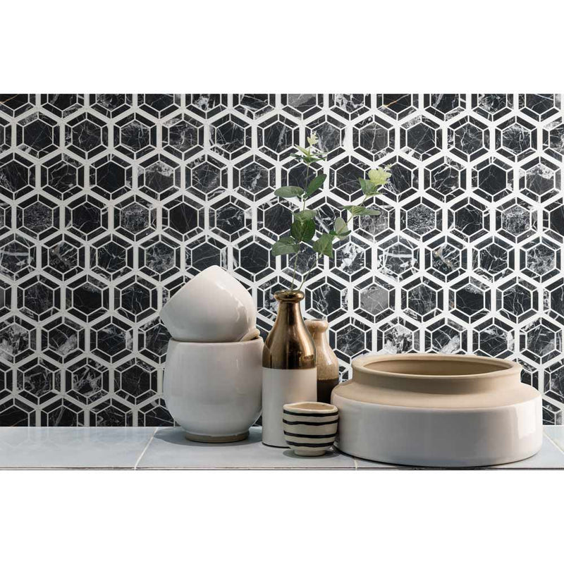 MSI Hexagono Nero Marble Mosaic Tile 11.5"x13.25"