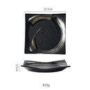 GobekUsa Black Ceramic Sushi Plate and Rice Bowl Set