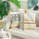 GobekUsa Boho Style Cotton Woven Pillow Cover with Tassels & Pompom - 45x45cm