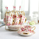 GobekUsa Elegant Floral Tea Set - 200ml Capacity Bone China Cup, Saucer, and Spoon