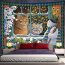 GobekUsa Christmas Kitten Snowman Tapestry Wall Hanging - Anime Cute Illustration Home Decor