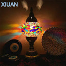 GobekUsa Colorful Mosaic Table Lamp, Handmade Stained Glass Lampshade