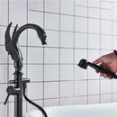 GobekUsa Black Bathtub Faucet Hot Cold Water Mixer Taps Shower Set Floor Mounted