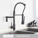GobekUsa Black Brass Kitchen Faucet with Dual Spout, 360 Rotation, Deck Mounted