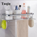 GobekUsa Gold Brass Bathroom Shelf with Towel Hanger, Shampoo Holder, and Basket