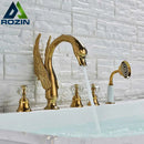 GobekUsa Crystal Knob Swan Faucet 5-Hole Widespread Tub Mixer with Handshower
