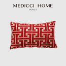 GobekUsa Geometric Chenille Lumbar Pillowcase - Modern Red Gold Jacquard Decor Cover