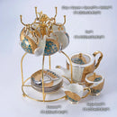GobekUsa Luxe Gold Inlay Bone China Coffee Set: Teapot, Cup, Sugar Bowl, Creamer, Mug