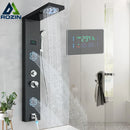 GobekUsa LCD Black LED Rainfall Shower Panel with 5 Massage Jets Wall Mount