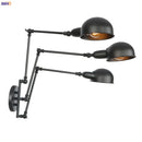 GobekUsa Loft Antique Edison Wall Sconce Swing Arm Wall Light - 3 Heads Black
