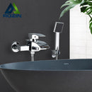 GobekUsa Black Wall Mount Bathtub Shower Faucet with Waterfall Spout