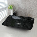 GobekUsa Black Glass Bathroom Sink Set with Hand Painted Design & Waterfall Faucet