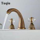 GobekUsa Antique Bronze 3 Hole Widespread Basin Faucet, Hot/Cold Mixer Tap