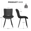 Upholstered Dining Chairs Set of 2 — Modern Armless PU Leather Side Chairs with Metal Legs, Black