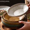 GobekUsa Ceramic Round Plate Set - Retro Style High Footed Soup and Salad Bowls