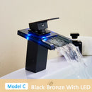 GobekUsa LED Waterfall Bathroom Sink Faucet Black Bronze Single Handle Deck Mount