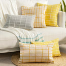 GobekUsa Cotton Woven Check Yellow Grey Ivory Cushion Cover for Home Living Room