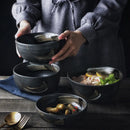 GobekUsa Black Ceramic Sushi Plate and Rice Bowl Set