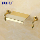 GobekUsa Golden Plated 2-Handle Bathroom Faucet Wall Mount Waterfall Basin Mixer