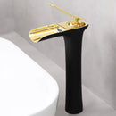 GobekUsa Gold Waterfall Bathroom Basin Faucet, White Mixer Tap Hot Cold Sink Plugin