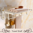GobekUsa Aluminum Bath Hardware Set: Shelf, Towel Rack, Paper Holder, Brush Holder, Hooks