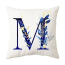 GobekUsa Blue Alphabet Flower Letter Pillowcase for Home Decor