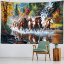 GobekUsa Galloping Horse Tapestry Wall Hanging Ink Painting Boho Nature Decor