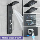 GobekUsa LCD Black LED Rainfall Shower Panel with 5 Massage Jets Wall Mount