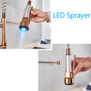 GobekUsa LED Light Rose Gold Kitchen Faucet with Pull Down Spring Swivel Spout