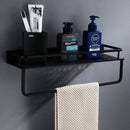 GobekUsa Black Aluminum Bathroom Shelf with Towel Bar Wall Mounted - Bath Shower Shampoo Holder