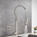 GobekUsa Brushed Nickel Spring Kitchen Faucet Single Handle 360 Rotation Mixer Tap