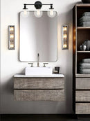 GobekUsa Black 3-Light Wall Sconce Bathroom Vanity Fixture with Round Glass Canopy