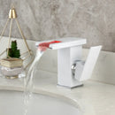 GobekUsa LED Waterfall Basin Faucet White & Black Mixer Tap Deck Mount Solid Brass