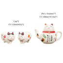 GobekUsa Lucky Cat Porcelain Tea Set: Maneki Neko Tea Cup Pot, Strainer, Plutus Cat Teapot Mug