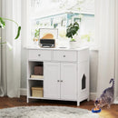 Hidden Cat Washroom Side Cabinet Wooden Pet House with 2 Drawers-White by LJGDeals