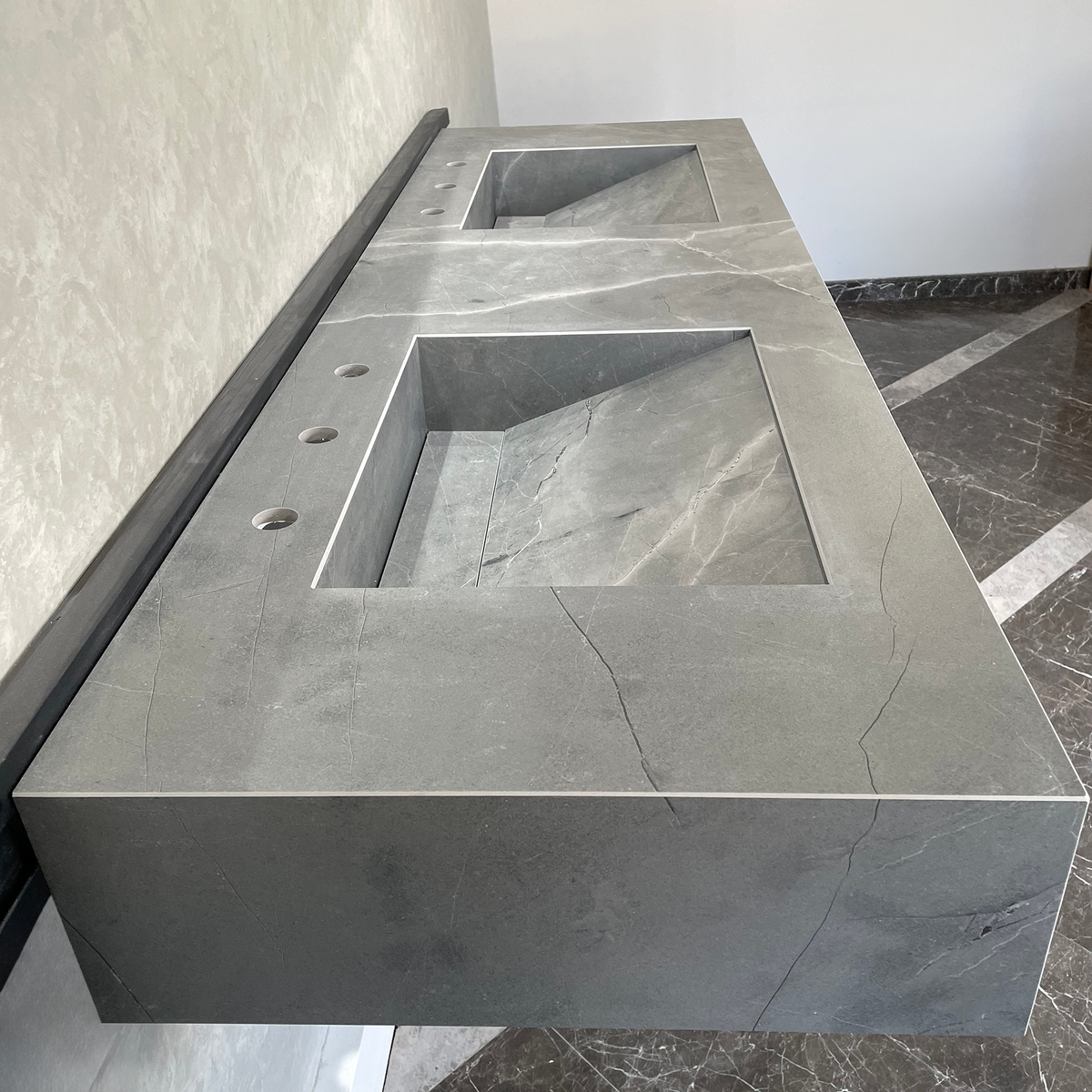 Armani Grey Engineered Porcelain Double Sink Handcrafted with Modern Marble Aesthetics, photo 5 of 11