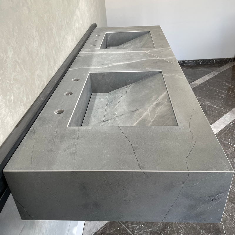 Armani Grey Engineered Porcelain Double Sink Handcrafted with Modern Marble Aesthetics, photo 5 of 11