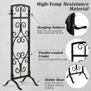 5 Piece Wrought Iron Fireplace Tools with Decor Holder-Black by LJGDeals