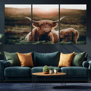 Highland Cow Animal Canvas Wall Art Texas Cattle Art Print