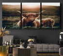 Highland Cow Animal Canvas Wall Art Texas Cattle Art Print