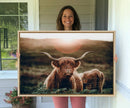 Highland Cow Animal Canvas Wall Art Texas Cattle Art Print