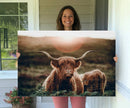 Highland Cow Animal Canvas Wall Art Texas Cattle Art Print